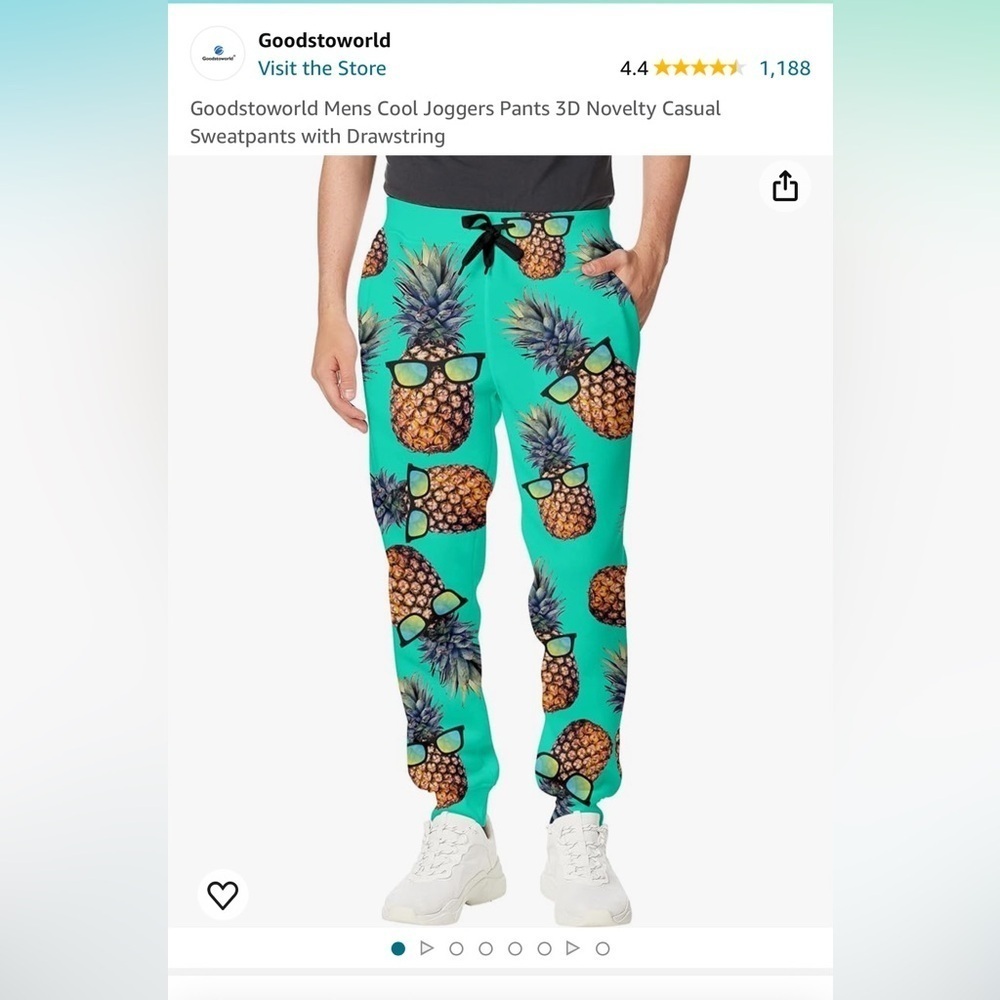 NWT novelty jogger sweatpants men’s XL blue green yellow pineapple pattern